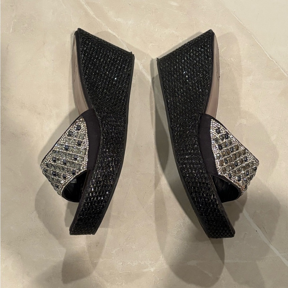 Yellow Box Elegant Black and Silver Beaded Women's Wedges - Picture 2 of 6
